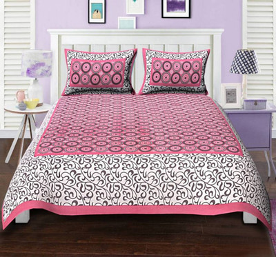 AMAN FAB Cotton Double Flat 150 TC Floral Bedsheet(Pack of 1, Pink)