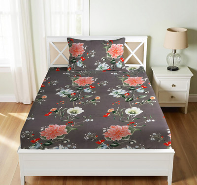 Vishal international Cotton Single Flat 220 TC Floral Bedsheet(Pack of 1, Brown)