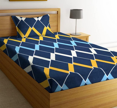 HOMYBEES Cotton Single Flat 220 TC Abstract Bedsheet(Pack of 1, Blue)