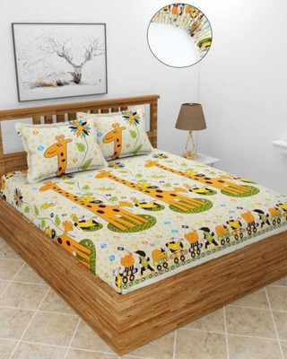 LX LOYREX 220 TC Microfiber Double Printed Fitted (Elastic) Bedsheet(Pack of 1, Multicolor)
