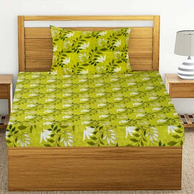 TT 172 TC Cotton Single Floral Flat Bedsheet(Pack of 1, Lime Green & White Floral Print)