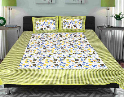 Home@shop Cotton Double Flat 228 TC Abstract Bedsheet(Pack of 1, Green)