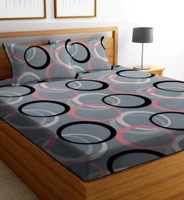 Stylishkanha 290 TC Cotton Queen Printed Fitted (Elastic) Bedsheet(Pack of 1, Multicolor)