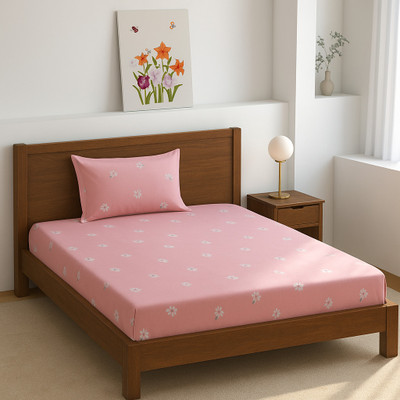 Geiva Cotton Single Flat 220 TC Floral Bedsheet(Pack of 1, Pink)