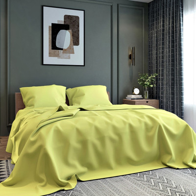 BELVOSTUM 280 TC Microfiber Double Solid Flat Bedsheet(Pack of 1, Green)