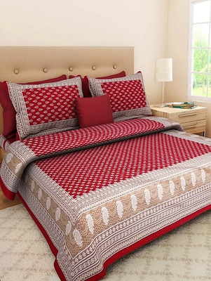 E ELMA Cotton King Flat 144 TC Jaipuri Prints Bedsheet(Pack of 1, Yellow)