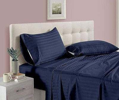 Pisagnj Cotton Single Flat 200 TC Striped Bedsheet(Pack of 1, Navy Blue)