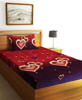 Fashion String 144 TC Microfiber Single Printed Flat Bedsheet(Pack of 1, Cherry Red)