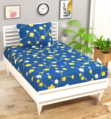 BSB HOME 220 TC Cotton Single Floral Flat Bedsheet(Pack of 1, Dark Blue & White & Mul1 & Yellow)