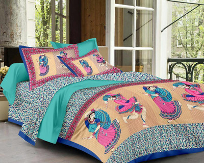 Lovish collection 220 TC Polycotton King Jaipuri Prints Fitted (Elastic) Bedsheet(Pack of 1, Multi_06)