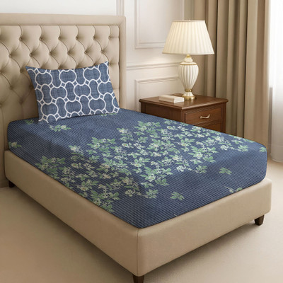 BharatLinen PVC Single Flat 50 TC Printed Bedsheet(Pack of 1, Grey)