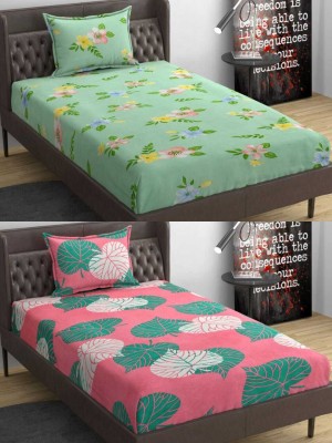 MAYURI OVERSEAS 160 TC Cotton Single Floral Flat Bedsheet(Pack of 2, Multicolor)