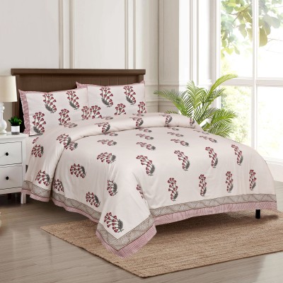 FABRICRAJA 220 TC Cotton King Floral Flat Bedsheet(Pack of 1, Maroon)