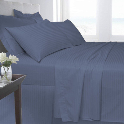 Jaipurlinen Cotton Double Flat 300 TC Striped Bedsheet(Pack of 1, Dark Blue)