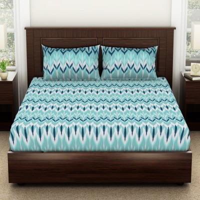 SPACES 144 TC Cotton Double Geometric Flat Bedsheet(Pack of 1, AQUA HAZE)