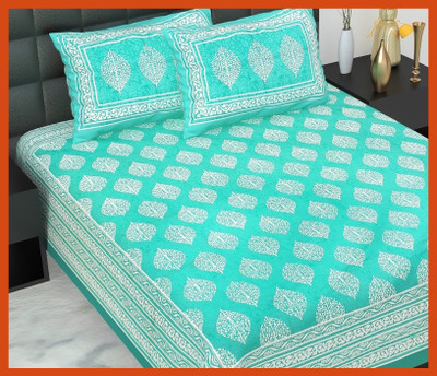 JAIPUR PRINTS Cotton Double Flat 230 TC Jaipuri Prints Bedsheet(Pack of 1, Sky)