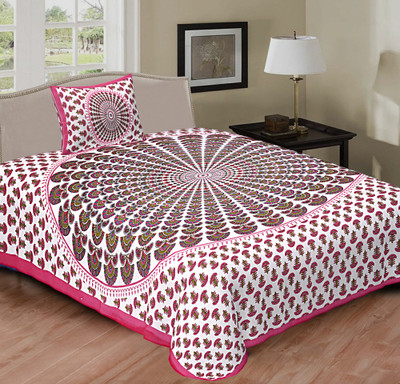 LOCEE Cotton Single Flat 144 TC Checkered Bedsheet(Pack of 1, Pink)