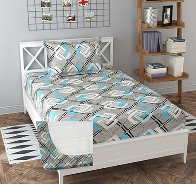 Flipkart SmartBuy 150 TC Polycotton Single Printed Fitted (Elastic) Bedsheet(Pack of 1, Grey)