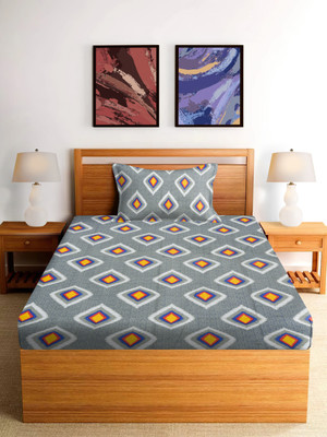 SPANGLE 144 TC Polycotton Single Printed Flat Bedsheet(Pack of 1, Grey)