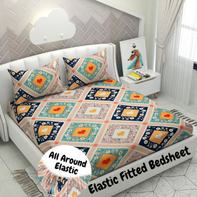 Apala 240 TC Microfiber Double Floral Fitted (Elastic) Bedsheet(Pack of 1, Multicolor)