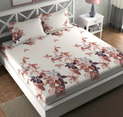 Rumps 350 TC Cotton, Microfiber Queen Printed Fitted (Elastic) Bedsheet(Pack of 1, Multicolor, WHITE5)
