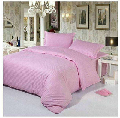 SOENNA Cotton Double Flat 240 TC Striped Bedsheet(Pack of 1, Pink)