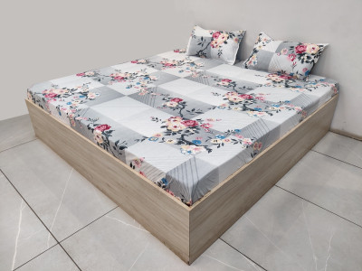 Supreme Home Collective 250 TC Cotton Double Printed Fitted (Elastic) Bedsheet(Pack of 1, Grey Peach, Double Bedsheet With 2 Pillow Covers)