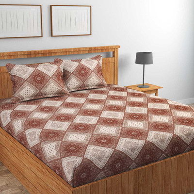 TEXIVA Cotton Double Flat 210 TC Jaipuri Prints Bedsheet(Pack of 1, Multicolor)