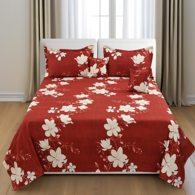 Decent Home Microfiber Queen Flat 240 TC Printed Bedsheet(Pack of 1, Pink (1 Bedsheet+ 2 Pillowcovers+ 2 Pillow covers with filler))