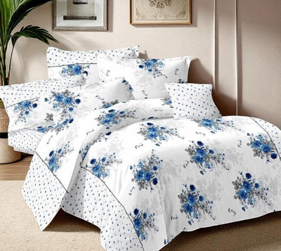 HELEN DECOR Polycotton Double Flat 210 TC Printed Bedsheet(Pack of 1, White)
