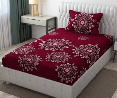 Decent Home 140 TC Polycotton Single Abstract Flat Bedsheet(Pack of 1, Maroon 1 Single Bedsheet with 1 Pillow cover)