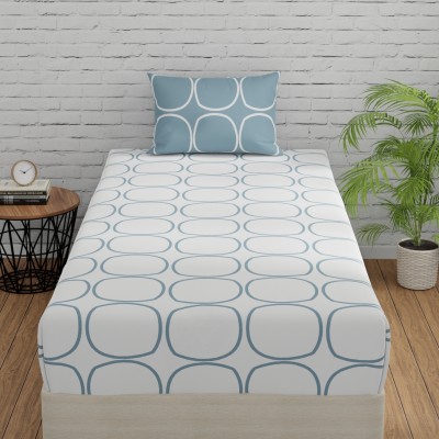 Huesland 144 TC Cotton Single Printed Flat Bedsheet(Pack of 1, White & Blue)