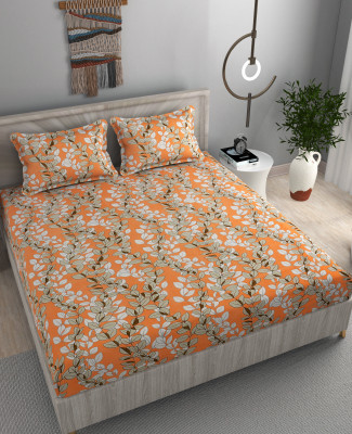STAR TEX 180 TC Cotton Double Abstract Flat Bedsheet(Pack of 1, Orange)