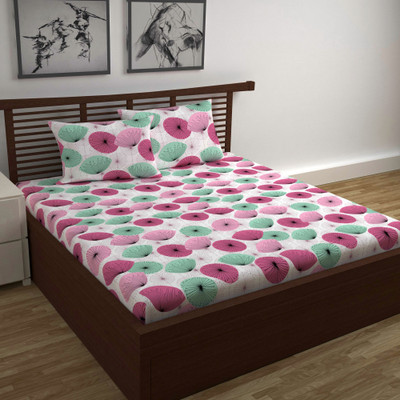 Divine Casa Cotton Double Flat 144 TC Floral Bedsheet(Pack of 1, Rose Pink)