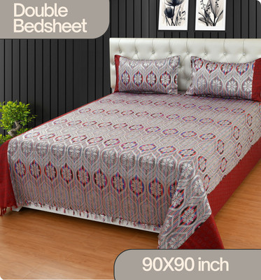 Mithan 280 TC Silk Double Abstract Flat Bedsheet(Pack of 1, Red)