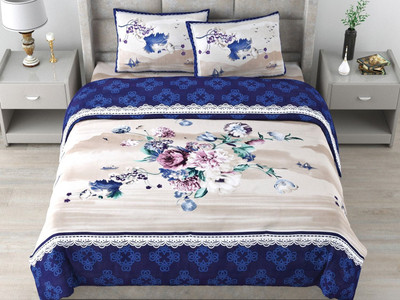 RJ Cotton King Flat 210 TC Printed Bedsheet(Pack of 1, TrqoiseBlue)