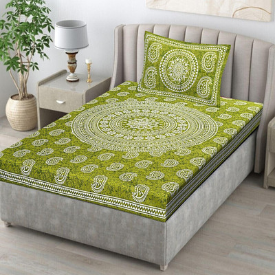 FAB HUB Cotton Single Flat 144 TC Jaipuri Prints Bedsheet(Pack of 1, Multicolor)