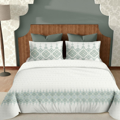 DREAMLOOMS Cotton King Flat 210 TC Printed Bedsheet(Pack of 1, Green)