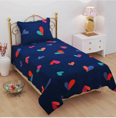 TDOT 220 TC Cotton Single Printed Flat Bedsheet(Pack of 1, Blue)