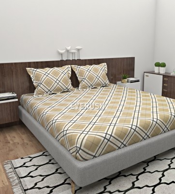 Everlush 260 TC Cotton Double Geometric Fitted (Elastic) Bedsheet(Pack of 1, Beige)