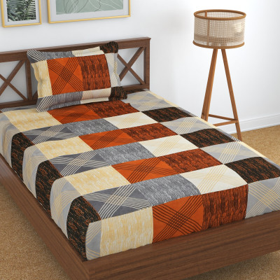 Homefab India 140 TC Microfiber Single Printed Flat Bedsheet(Pack of 1, Beige)