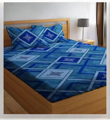 Decorum 210 TC Microfiber Double Abstract Fitted (Elastic) Bedsheet(Pack of 1, Blue)