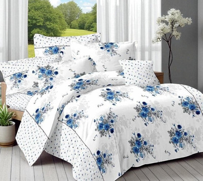 HALEN Cotton Double Flat 210 TC Printed Bedsheet(Pack of 1, White)