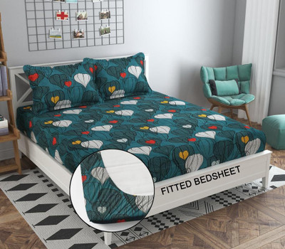 STAR TEX 220 TC Microfiber King Abstract Fitted (Elastic) Bedsheet(Pack of 1, White)