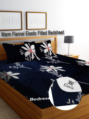Bedress Woolen, Velvet King Fitted (Elastic) 400 TC Floral Bedsheet(Pack of 1, Woolen-Fitted-002)
