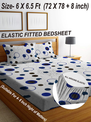 RisingStar 350 TC Cotton King Striped Fitted (Elastic) Bedsheet(Pack of 1, FITTED_WHITE-CIRCLE)