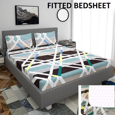 BLUEDOT 200 TC Cotton Double Self Design Fitted (Elastic) Bedsheet(Pack of 1, Multicolor)