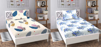 BLUEDOT 230 TC Microfiber Single Floral Flat Bedsheet(Pack of 2, Multicolor)