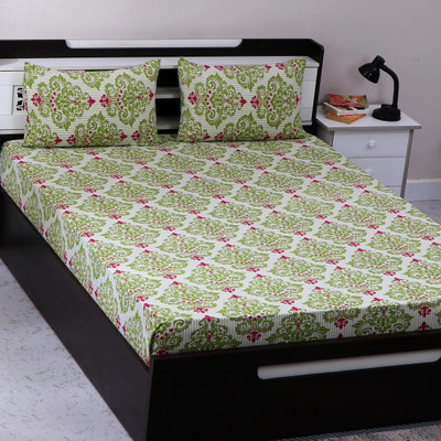 Flipkart SmartBuy 104 TC  Cotton Double Motifs Bedsheet(Pack of 1, Green)