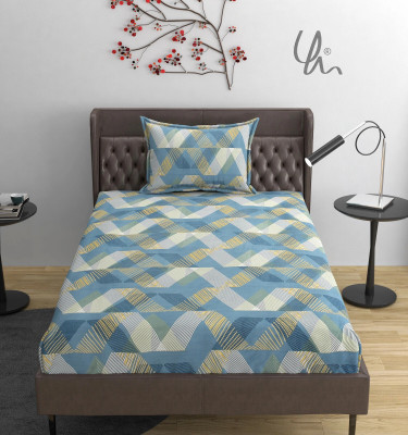 YaAkholic Cotton Single Flat 260 TC Printed Bedsheet(Pack of 1, Grey White)